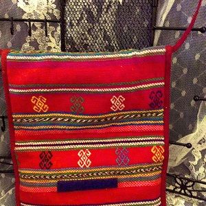 South American Crossbody bag vtg Peru hand woven cotton OOAK Long strap Small